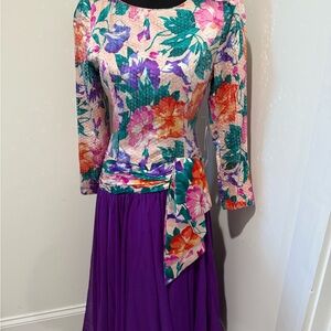 NWT Vintage 80s AJ Bari Silk Floral Dress Sz 6